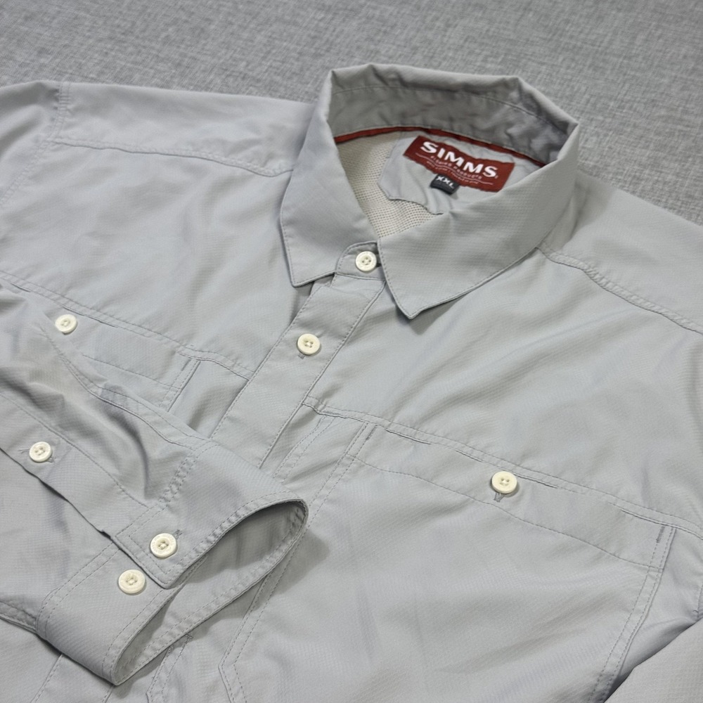 Simms Fishing Button-Up Shirt Mens 2XL Gray Long Sleeve Performance Quick Dry